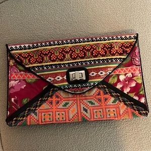 Anthropologie colorful ethnic embroidered clutch boho